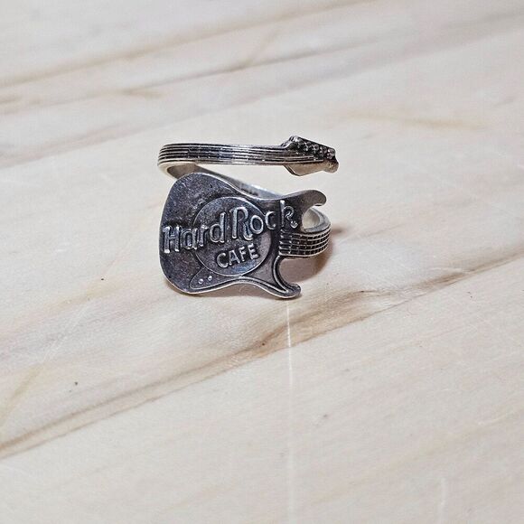 Hard Rock Cafe Guitar Wrap Around Sterling Silver 925 Ring Size 7 Adjustable - Picture 1 of 6